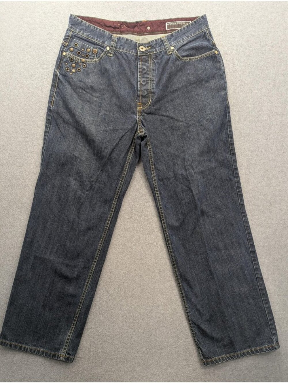Enyce Jeans Mens 38x30 Blue Medium Wash Relaxed Straight Studded Logo Denim